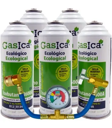 Más Vendido Pack 5 botellas gas refrigerante GASICA D2 - R12 R134A + manómetro