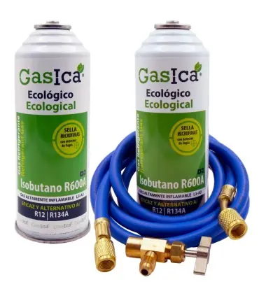 Pack gas refrigerante GASICA D2 - R12 R134a + manguera carga 5/16"x1/4" + válvula Pago Seguro
