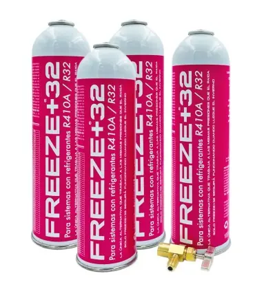 Liquidación Pack 4 botellas gas refrigerante ecológico FREEZE+32 R410A-R32 + llave de servicio