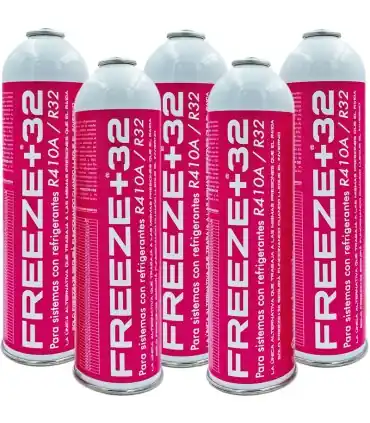 Más Vendido Pack 5 botellas gas refrigerante ecológico FREEZE+32 R410A-R32