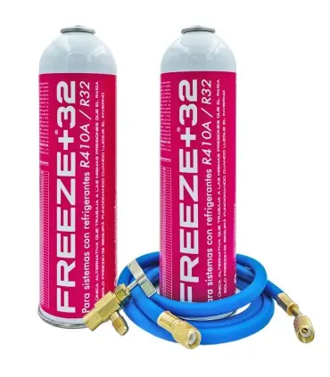 Pack gas refrigerante ecológico FREEZE+32 R410A-R32 + manguera carga 1/4"x1/4" + válvula Envío Inmediato