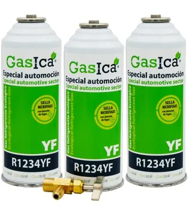 Liquidación Pack 3 botellas gas refrigerante GASICA YF - R1234yf + llave de servicio