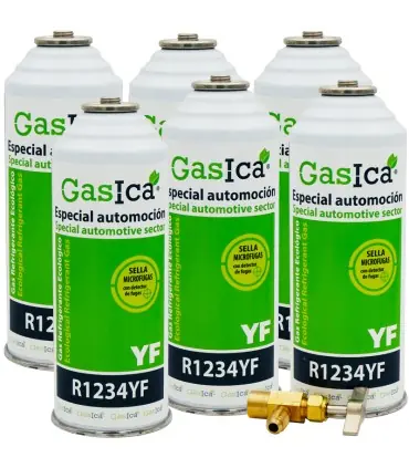 Pack 6 botellas gas refrigerante GASICA YF - R1234yf + llave de servicio Económico