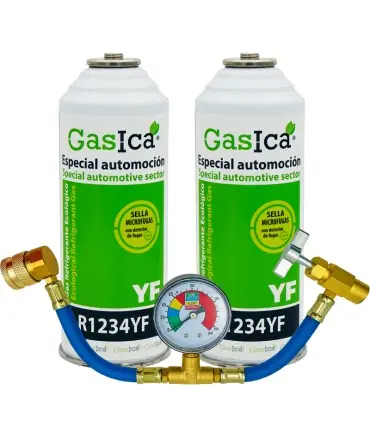 Pack gas refrigerante GASICA YF - R1234yf + manómetro Popular