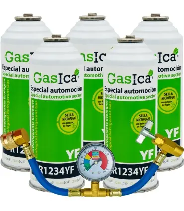 Pack 5 botellas gas refrigerante GASICA YF - R1234yf + manómetro Oferta