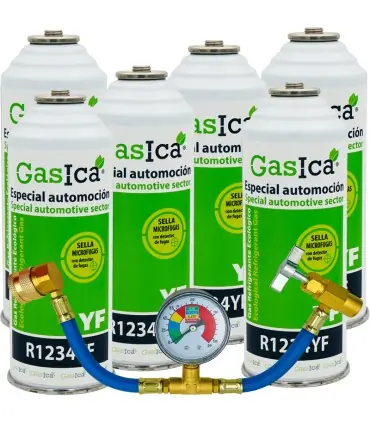 Pack 6 botellas gas refrigerante GASICA YF - R1234yf + manómetro Mejor Precio