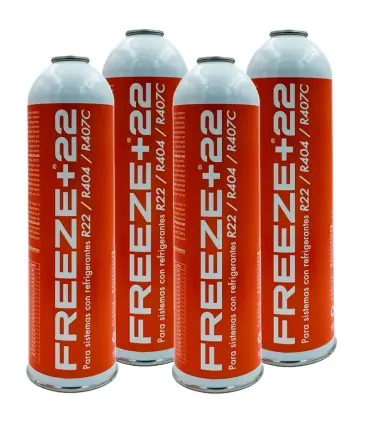 Última Oportunidad Pack 4 botellas gas refrigerante ecológico FREEZE+22 R22 R404 R407C