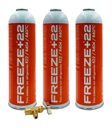 Pack 3 botellas gas refrigerante ecológico FREEZE+22 R22 R404 R407C + llave de servicio Venta Final