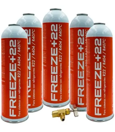 No Te Lo Pierdas Pack 5 botellas gas refrigerante ecológico FREEZE+22 R22 R404 R407C + llave de servicio