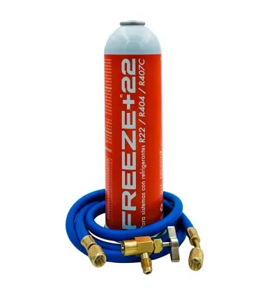 Gas refrigerante ecológico FREEZE+22 R22 R404 R407C + manguera carga 5/16"x1/4" + válvula Popular