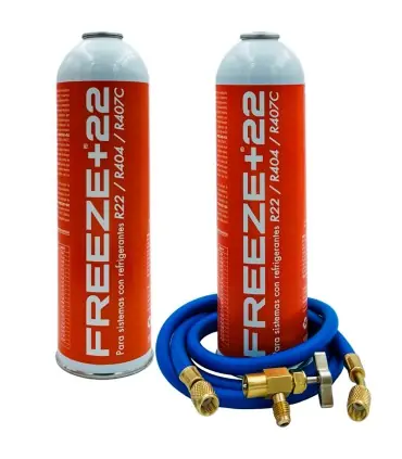 Precio Bajo Pack gas refrigerante ecológico FREEZE+22 R22 R404 R407C + manguera carga 5/16"x1/4" + válvula