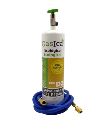 Precio Económico Gas refrigerante ecológico GASICA PRO D2 - R12 R134a + manguera carga 5/16"x1/4"