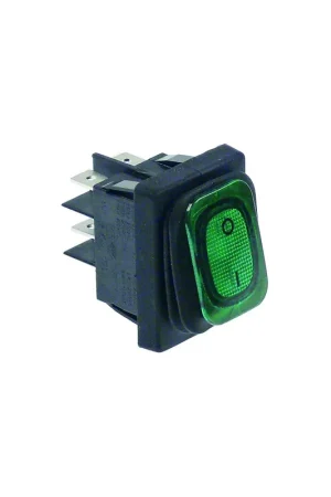 Súper Precio Interruptor basculante lavavajillas medida de montaje 30x22mm rectangular 2NO verde 250V 20A iluminado 0-I