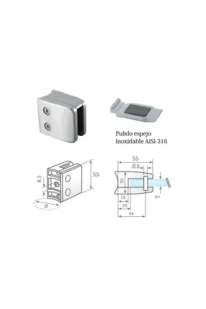 Compra Ahora Clip prensacristal cuadrado 55X55X35 mm