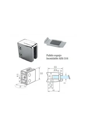 Clip prensacristal cuadrado 55X55X35 mm Garantía De Devolución De Dinero