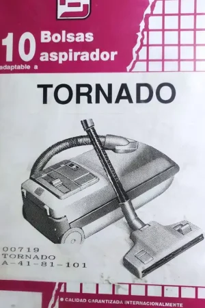 Últimas Unidades BOLSA ASPIRADOR TORNADO MODELO, PAQUETE 10 BOLSAS PAPEL, DIAMETRO 44 MM, ANCHO CARTON 80 MM,00719