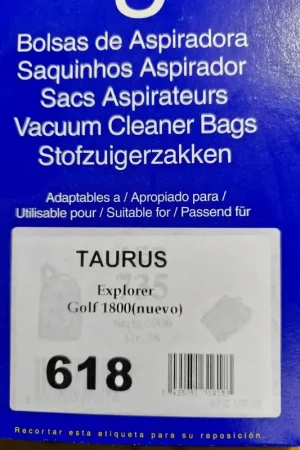 BOLSA ASPIRADOR TAURUS EXPLORER GOLF1800, CAJA 5 UNIDADES PAPEL, CARTON 98X108MM, 999046000 Precio Reducido