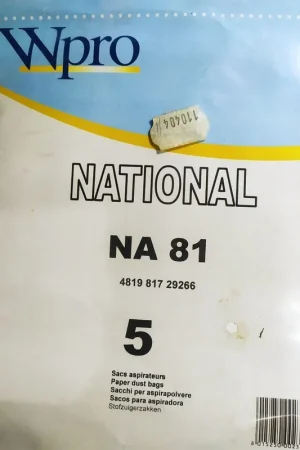 Certificado BOLSA ASPIRADOR NATIONAL, CAJA 5 UNIDADES BOLSA PAPEL, NA81, 110404
