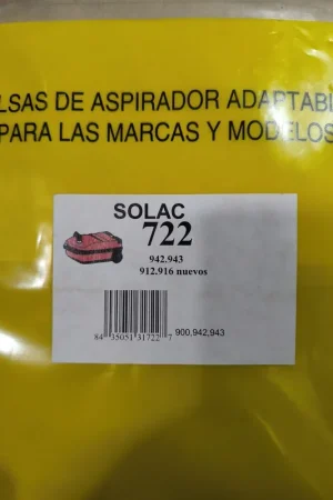 BOLSA ASPIRADOR SOLAC, CAJA 5 BOLSAS PAPEL, CARTON 94MM, DIAMETRO 47MM, 942 Envío Gratis