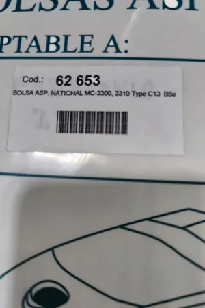 BOLSA ASPIRADOR NATIONAL,MC3300,MC3310, CAJA 5 BOLSAS PAPEL, CARTON119/109113/103MM, DIAMETRO 52MM, 62653 Ocasión Especial