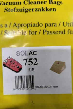 Precio Bajo BOLSA ASPIRADOR SOLAC, CAJA 5 BOLSAS PAPEL, CARTON 74MM, 752