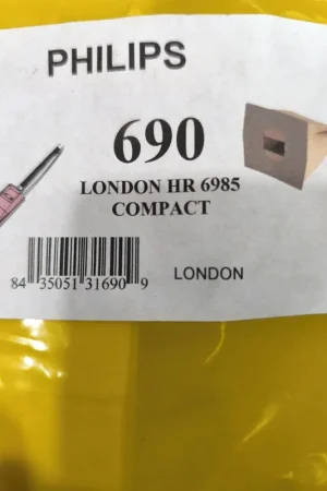 BOLSA ASPIRADOR PHILIPS, ASPIRADOR ESCOBA, CAJA 5 BOLSAS, RECAMBIO ALTERNATIVO, CARTON 108/117/85MM, DIAMETRO 47MM, HR6985 Últimas Unidades