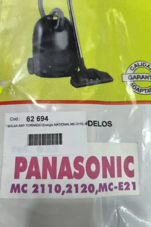 BOLSA ASPIRADOR PANASONIC, MC2110, PAQUETE 5 BOLSAS PAPEL, CARTON 90/75MM, DIAMETRO 50MM, 62694 Popular