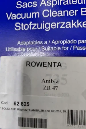 Precio Económico BOLSA ASPIRADOR ROWENTA, AMBIA ZR47, CAJA 5 BOLSAS, RECAMBIO ALTERNATIVO, CARTON 97MM, DIAMETRO 35MM, ZR47