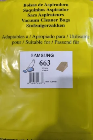 BOLSA ASPIRADOR SAMSUNG, CAJA 5 BOLSAS, RECAMBIO ALTERNATIVO, CARTON 98MM, DIAMETRO 45MM, TC9014 Marca Reconocida