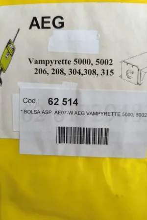 Pago Seguro BOLSA ASPIRADOR AEG VAMPYRETTE 5000, CAJA 5 BOLSAS PAPEL, CARTON 119MM, DIAMETRO 38MM, VER FOTO MODELOS, 62514