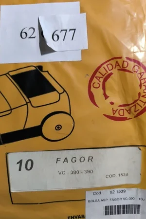 Últimas Unidades BOLSA ASPIRADOR FAGOR, CAJA 10 BOLSAS PAPEL, CARTON 109MM, DIAMETRO 55MM, 621539