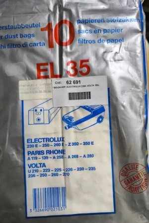 Última Versión BOLSA ASPIRADOR ELECTROLUX, CAJA 10 BOLSAS PAPEL, VER FOTO MODELOS, CARTON 157/100/41 MM,62691