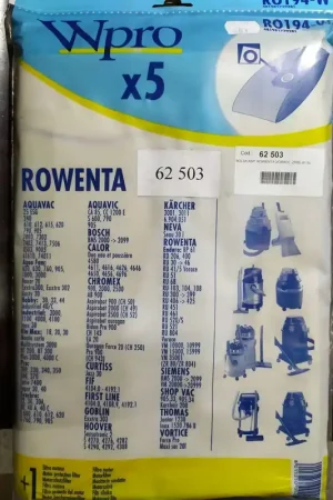 BOLSA ASPIRADOR ROWENTA, CAJA 5 BOLSAS PAPEL, VER FOTO MODELOS MARCAS, ASPIRADOR DE CUBO, 62503W,481981729281 Descuento