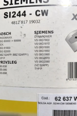 Precio De Oferta BOLSA ASPIRADOR SIEMENS, BOSCH, CAJA 5 BOLSAS, VER FOTO MODELOS, SI244-CW