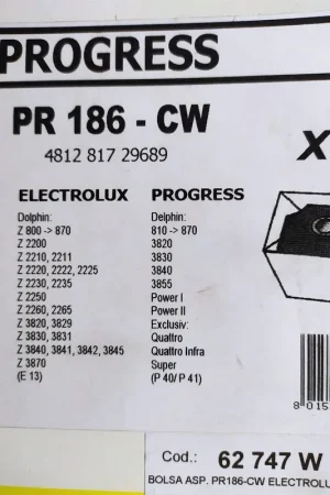 BOLSA ASPIRADOR ELECTROLUX, PROGRESS, PAQUETE 5 BOLSAS PAPEL, VER MARCAS MODELOS FOTO, RECAMBIO ALTERNATIVO,PR186-CW Directo De Fábrica