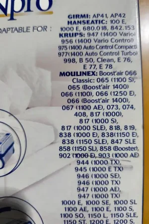 BOLSA ASPIRADOR MOULINEX, CAJA 4 BOLSAS + 1 FILTRO MOTOR, VER FOTO MODELOS MARCAS COMPATIBLES, MO136-MW Precio Rebajado