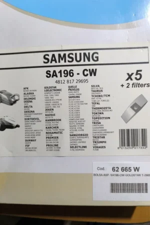 Promoción BOLSA ASPIRADOR SAMSUNG, CAJA 5 UNIDADES+2FILTROS, VER FOTO MODELOS COMPATIBLES, SA196-CW