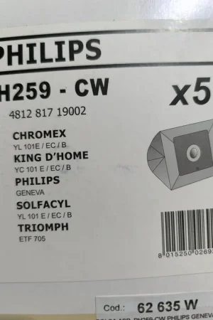 Venta Final BOLSA ASPIRADOR PHILIPS, CAJA 5 BOLSAS, VER FOTO MODELOS, PH259-CW