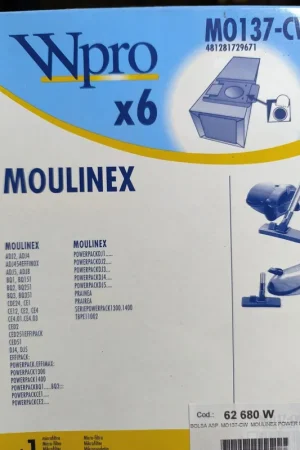 Oferta Especial BOLSA ASPIRADOR MOULINEX, CAJA 6 BOLSAS, VER FOTO MODELOS COMPATIBLES,MO137-CW