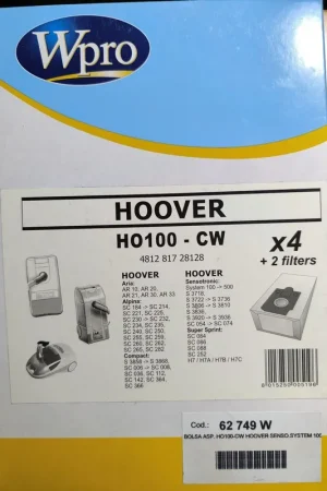 Oferta Limitada BOLSA ASPIRADOR HOOVER, CAJA 4 BOLSAS+2FILTROS, VER FOTO MODELOS COMPATIBLES, 62749W