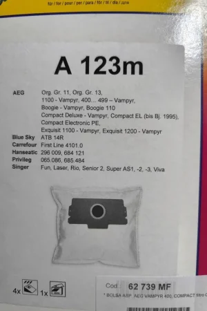 Favorito De Clientes BOLSA ASPIRADOR AEG, PAQUETE 4 BOLSAS+1FILTRO, RECANBIO ALTERNATIVO, GR11, GR13, 62739MF