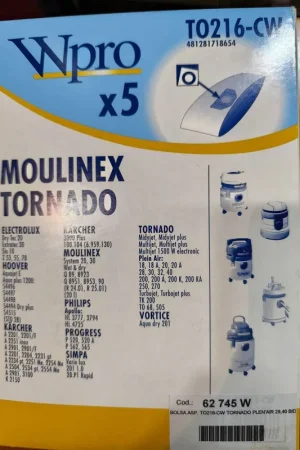 BOLSA ASPIRADOR MOULINEX, TORNADO, PAQUETE 5 BOLSAS, VER MARCAS, TO216-CW Garantía De Devolución De Dinero