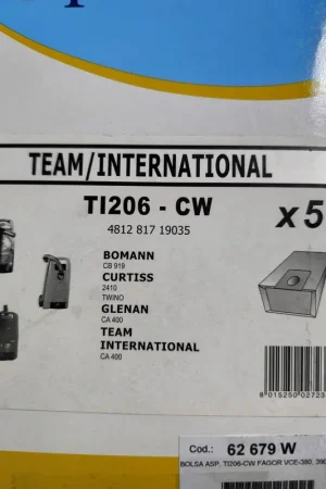BOLSA ASPIRADOR TEAM INTERNATIONAL, BOMANN, CURTIS, GLENAN, CAJA 5 BOLSAS, TI206-CW Comprar En Línea