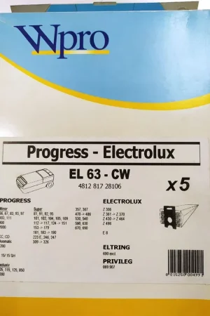BOLSA ASPIRADOR ELECTROLUX, PROGRESS, VER MODELOS FOTO, PAQUETE 5 BOLSAS, RECAMBIO ALTERNATIVO, EL63CW Barato