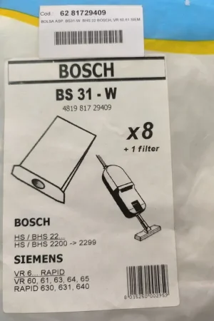 Económico BOLSA ASPIRADOR BOSCH, SIEMENS, VER MODELOS FOTO, PAQUETE 8 BOLSAS+1FILTRO, RECAMBIO ALTERNATIVO, 00460446