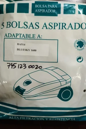 Stock Limitado BOLSA ASPIRADOR BLUESKI 1600, PAQUETE 5 BOLSAS PAPEL, BA514,7951230020 | Bluesky