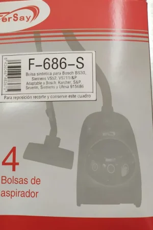 Económico BOLSA ASPIRADOR BOSCH, SIEMENS, UFESA,CAJA 4 BOLSAS, RECAMBIO ALTERNATIVO, VER FOTO MODELOS, F-686-S